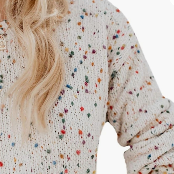 Aimcoo Winter White Long Sleeve Colored Confetti Dot Crewneck Sweater Size L - Picture 5 of 8